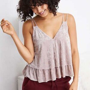 Aerie Pink Peplum Crushed Velvet Tank Top Women’s Small